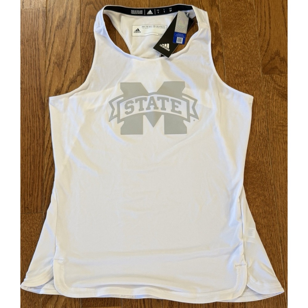 NWT Adidas Mississippi State Track Sleeveless Tank Shirt Women's White Sz Small